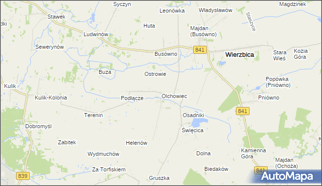 mapa Olchowiec gmina Wierzbica, Olchowiec gmina Wierzbica na mapie Targeo