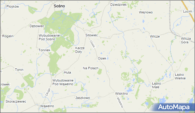mapa Osiek gmina Koronowo, Osiek gmina Koronowo na mapie Targeo