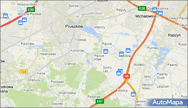 mapa Pęcice Małe, Pęcice Małe na mapie Targeo