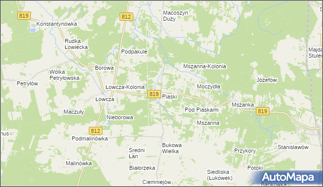 mapa Piaski gmina Wola Uhruska, Piaski gmina Wola Uhruska na mapie Targeo