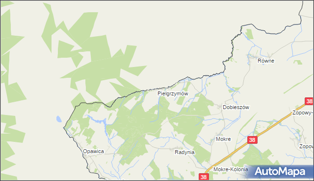 mapa Pielgrzymów gmina Głubczyce, Pielgrzymów gmina Głubczyce na mapie Targeo