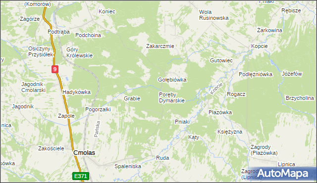 mapa Poręby Dymarskie, Poręby Dymarskie na mapie Targeo