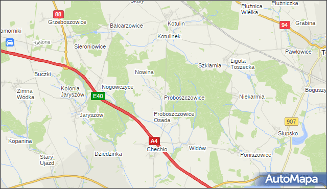 mapa Proboszczowice gmina Toszek, Proboszczowice gmina Toszek na mapie Targeo