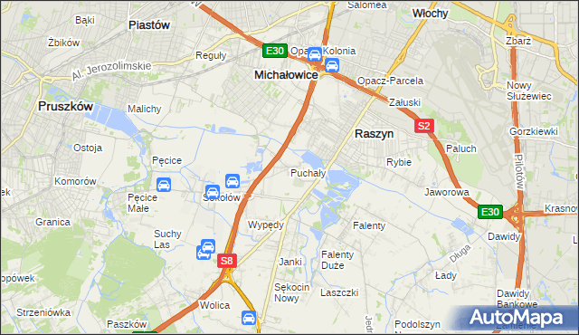 mapa Puchały gmina Raszyn, Puchały gmina Raszyn na mapie Targeo