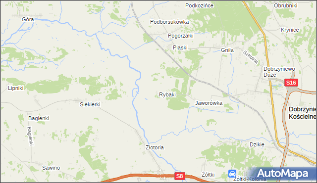 mapa Rybaki gmina Dobrzyniewo Duże, Rybaki gmina Dobrzyniewo Duże na mapie Targeo