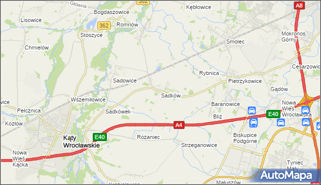 mapa Sadków gmina Kąty Wrocławskie, Sadków gmina Kąty Wrocławskie na mapie Targeo