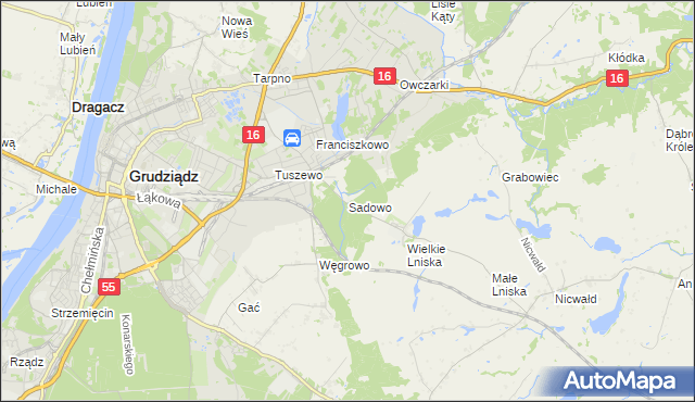 mapa Sadowo gmina Grudziądz, Sadowo gmina Grudziądz na mapie Targeo