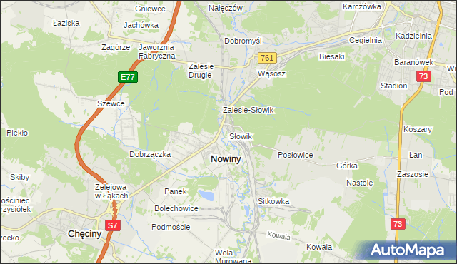 mapa Słowik gmina Sitkówka-Nowiny, Słowik gmina Sitkówka-Nowiny na mapie Targeo