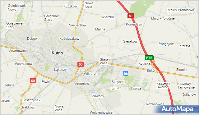 mapa Stara Wieś gmina Kutno, Stara Wieś gmina Kutno na mapie Targeo