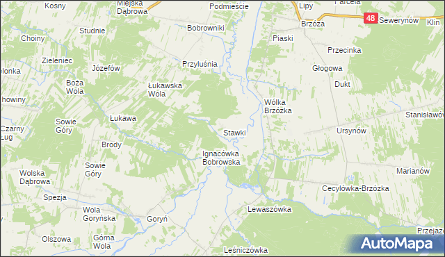 mapa Stawki gmina Głowaczów, Stawki gmina Głowaczów na mapie Targeo