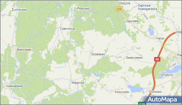 mapa Strzelewo gmina Nowogard, Strzelewo gmina Nowogard na mapie Targeo