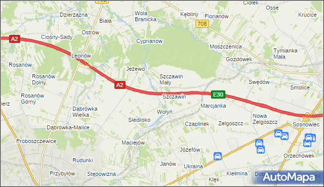 mapa Szczawin gmina Zgierz, Szczawin gmina Zgierz na mapie Targeo