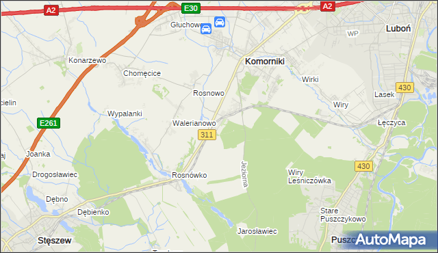 mapa Szreniawa gmina Komorniki, Szreniawa gmina Komorniki na mapie Targeo