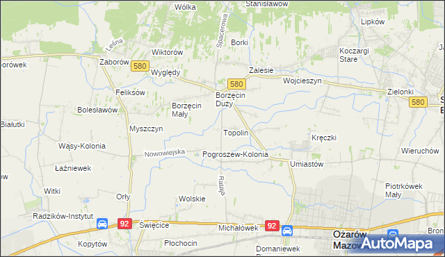 mapa Topolin gmina Stare Babice, Topolin gmina Stare Babice na mapie Targeo