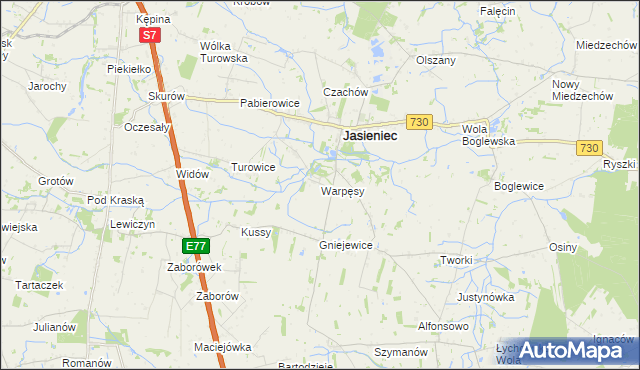 mapa Warpęsy, Warpęsy na mapie Targeo