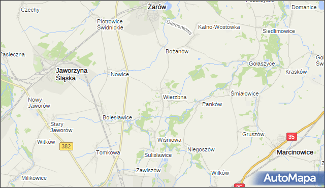 mapa Wierzbna gmina Żarów, Wierzbna gmina Żarów na mapie Targeo
