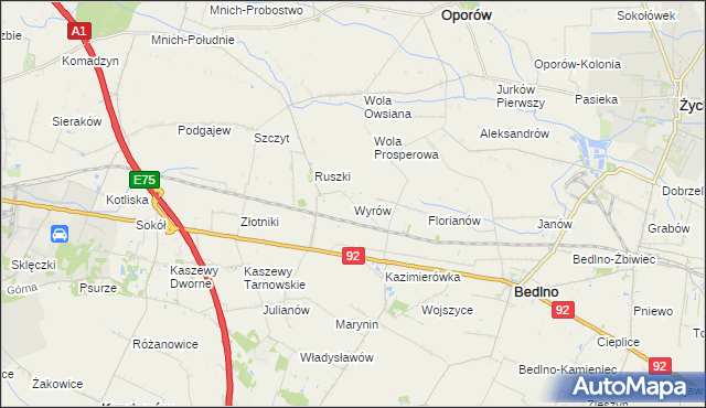 mapa Wyrów gmina Bedlno, Wyrów gmina Bedlno na mapie Targeo