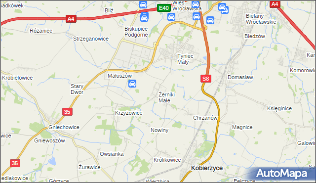 mapa Żerniki Małe, Żerniki Małe na mapie Targeo