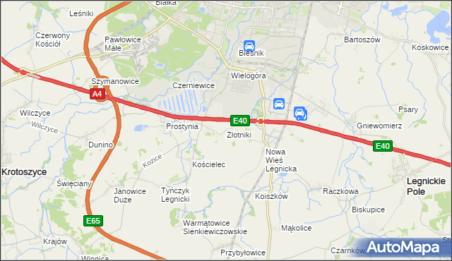 mapa Złotniki gmina Krotoszyce, Złotniki gmina Krotoszyce na mapie Targeo