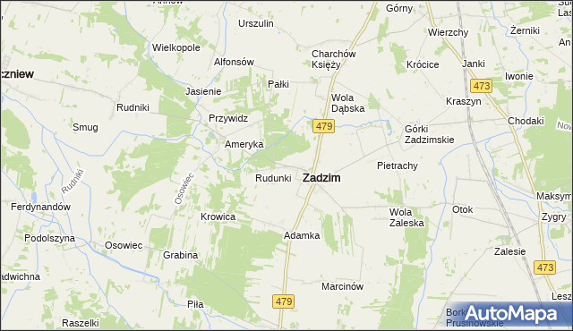 mapa Grabinka gmina Zadzim, Grabinka gmina Zadzim na mapie Targeo