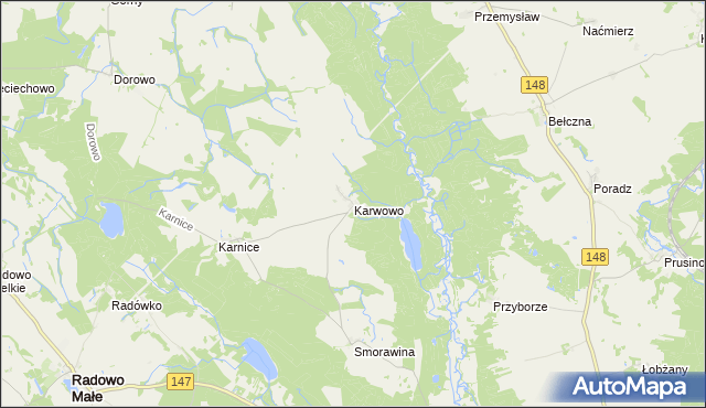 mapa Karwowo gmina Łobez, Karwowo gmina Łobez na mapie Targeo