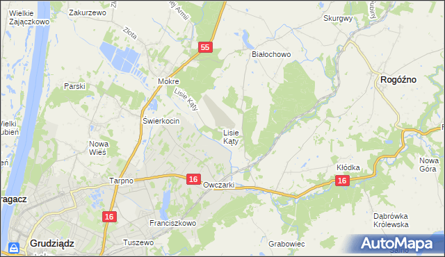 mapa Lisie Kąty gmina Grudziądz, Lisie Kąty gmina Grudziądz na mapie Targeo