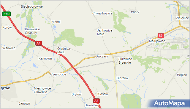 mapa Owczary gmina Oława, Owczary gmina Oława na mapie Targeo