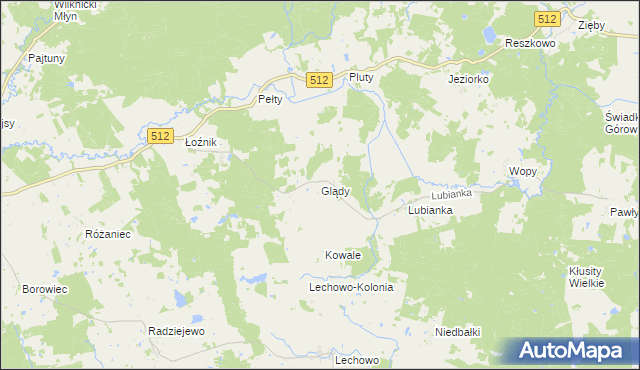 mapa Glądy gmina Pieniężno, Glądy gmina Pieniężno na mapie Targeo