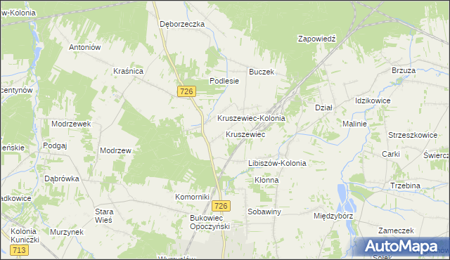 mapa Kruszewiec gmina Opoczno, Kruszewiec gmina Opoczno na mapie Targeo