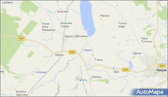 mapa Nisko gmina Bisztynek, Nisko gmina Bisztynek na mapie Targeo