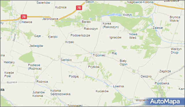 mapa Trzciniec gmina Nagłowice, Trzciniec gmina Nagłowice na mapie Targeo