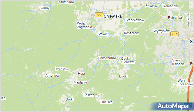 mapa Aleksandrów gmina Chlewiska, Aleksandrów gmina Chlewiska na mapie Targeo
