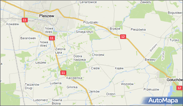 mapa Chorzew gmina Pleszew, Chorzew gmina Pleszew na mapie Targeo