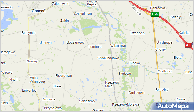 mapa Chwalibogowo gmina Lubień Kujawski, Chwalibogowo gmina Lubień Kujawski na mapie Targeo