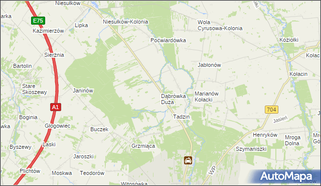 mapa Dąbrówka Duża gmina Brzeziny, Dąbrówka Duża gmina Brzeziny na mapie Targeo