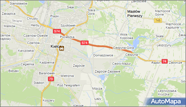 mapa Domaszowice gmina Masłów, Domaszowice gmina Masłów na mapie Targeo