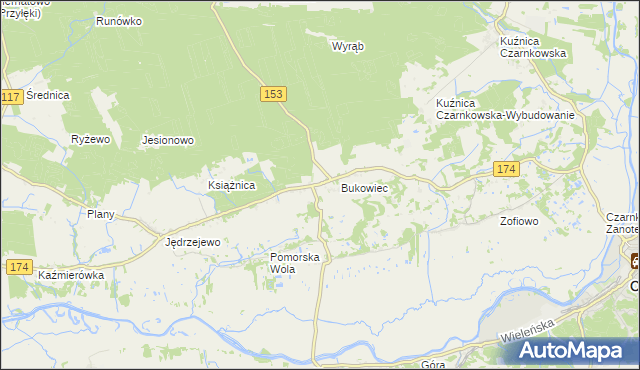 mapa Gajewo gmina Czarnków, Gajewo gmina Czarnków na mapie Targeo