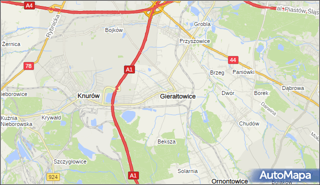 mapa Gierałtowice powiat gliwicki, Gierałtowice powiat gliwicki na mapie Targeo