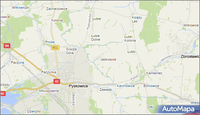 mapa Jaśkowice gmina Zbrosławice, Jaśkowice gmina Zbrosławice na mapie Targeo