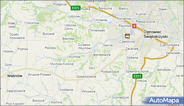 mapa Jędrzejowice gmina Bodzechów, Jędrzejowice gmina Bodzechów na mapie Targeo