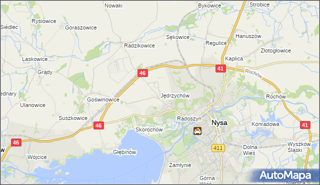 mapa Jędrzychów gmina Nysa, Jędrzychów gmina Nysa na mapie Targeo