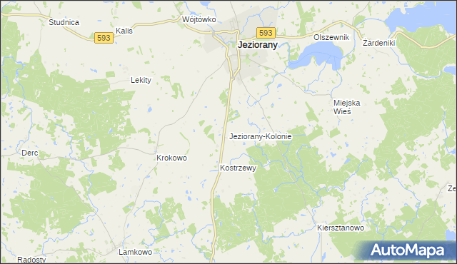 mapa Jeziorany-Kolonie, Jeziorany-Kolonie na mapie Targeo