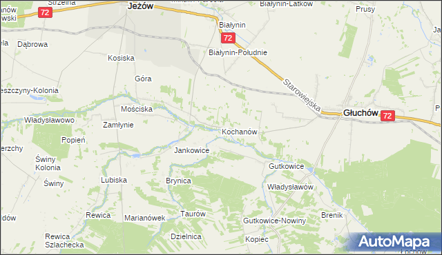 mapa Kochanów gmina Głuchów, Kochanów gmina Głuchów na mapie Targeo