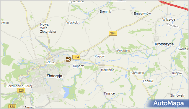 mapa Kozów gmina Złotoryja, Kozów gmina Złotoryja na mapie Targeo