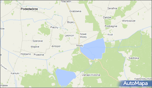 mapa Mosty gmina Podedwórze, Mosty gmina Podedwórze na mapie Targeo