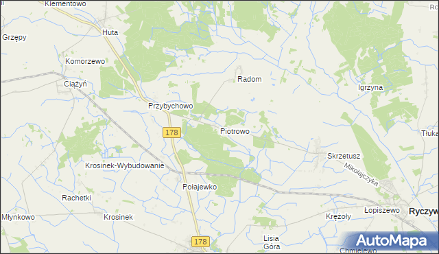 mapa Piotrowo gmina Ryczywół, Piotrowo gmina Ryczywół na mapie Targeo