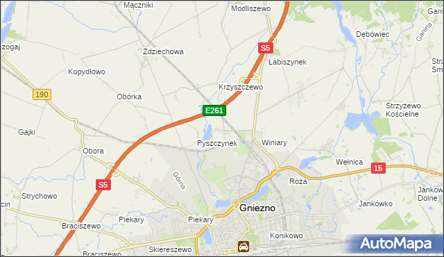 mapa Pyszczyn gmina Gniezno, Pyszczyn gmina Gniezno na mapie Targeo