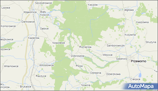 mapa Romanów gmina Przeworno, Romanów gmina Przeworno na mapie Targeo