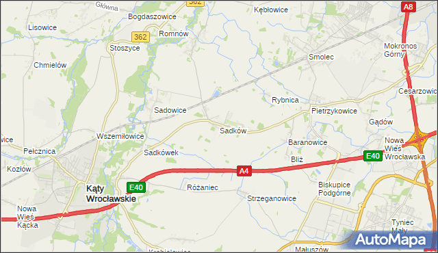 mapa Sadków gmina Kąty Wrocławskie, Sadków gmina Kąty Wrocławskie na mapie Targeo