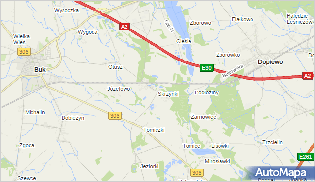 mapa Skrzynki gmina Stęszew, Skrzynki gmina Stęszew na mapie Targeo